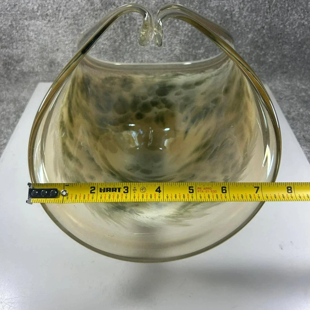Featherlike Art Glass Bowl Amber Brown Mottled Pinched Rim Centerpiece Vase‎